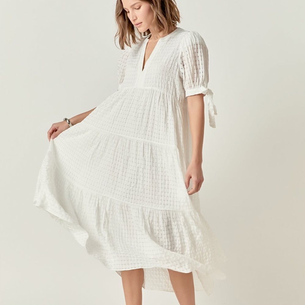 NWT English Factory GINGHAM TIERED MIDI DRESS white womens size medium oversized